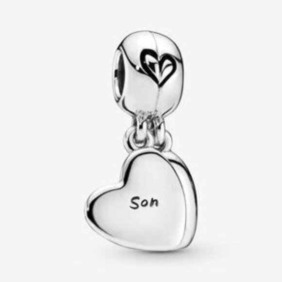 Mother & Son Heart Split Dangle Charm - Picture 1 of 6